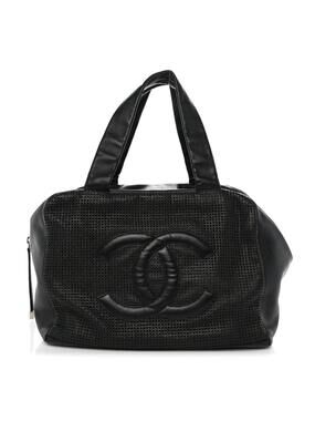 Chanel Leather Perforated Bowler Black #320064C13B